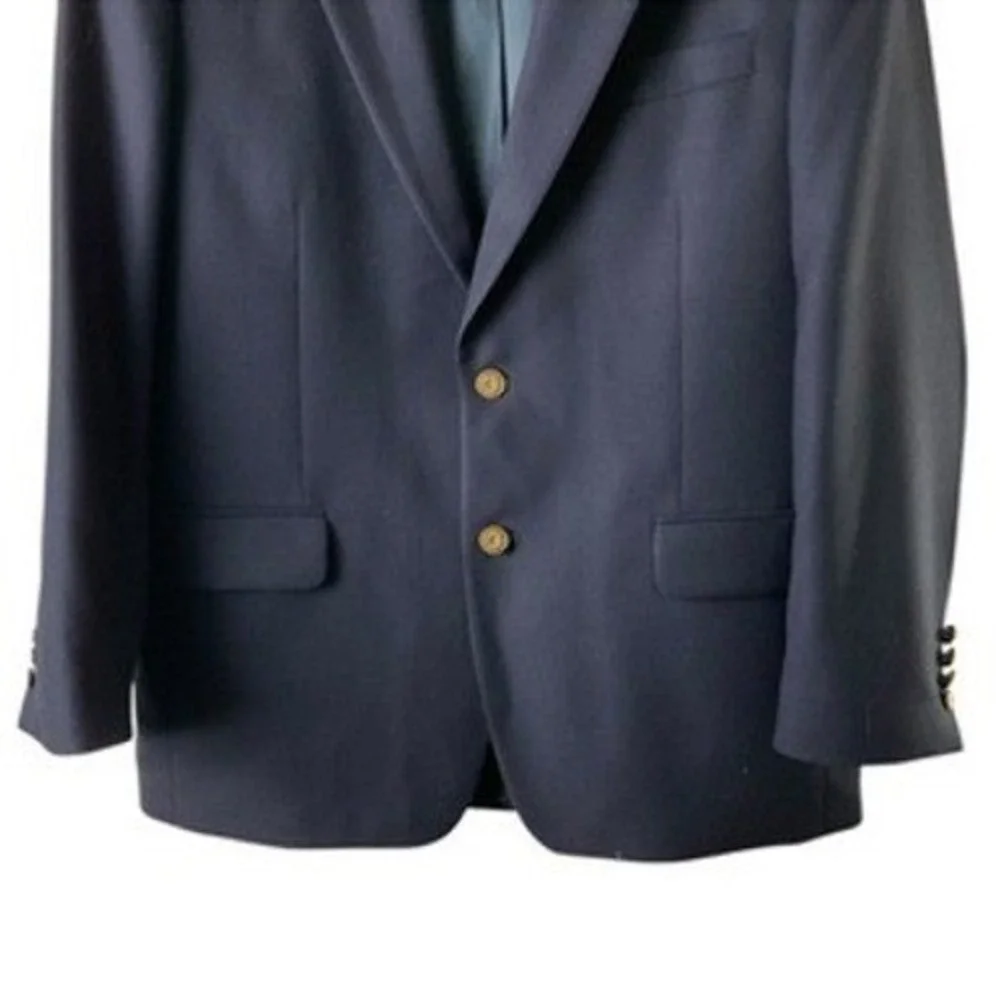 Club Room Mens Navy Blue 100% Wool Blazer Gold Crest Buttons Size 43 Regular